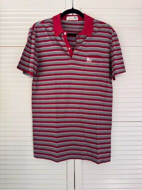 Vintage 70’s/80’s Baleno Men's Red and Gray Striped Polo Shirt - Classic Casual